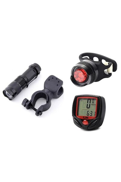 Carsons Far fata 300Lm, stop spate ruby, ciclocomputer, set complet bicicleta, negru