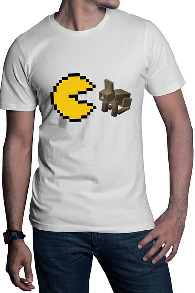 OEM Men's T-shirt Pac Man Minecraft Rabbit Pixel Game Simple Japan