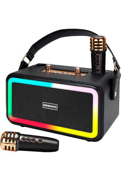 Generic Helmets PU Karaoke Machine for Adults Kids, Portable Bluetooth Speaker with 2 UHF Wireless Microphones