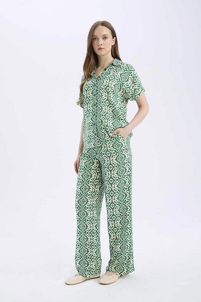 DeFacto Regular Fit Patterned Stretch Waist Straight Leg Pants D8844Ax25Sp