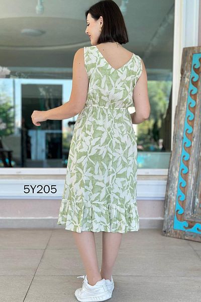İnce Topuk V-Neck Zero Sleeve Viscose Dress 5Y205