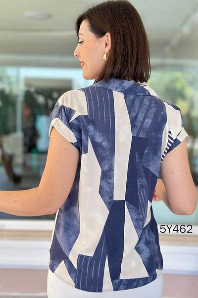 İnce Topuk Polo Neck Buttoned Patterned Blouse 5Y462