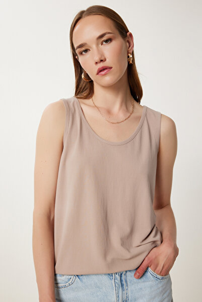 Lovelyİstanbul Flowy Comfortable Knitted Tank Top Ljh0004 Mink