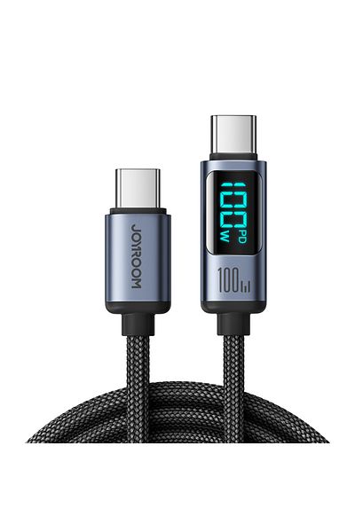 Joyroom Kabel przewód USB-C z wyświetlaczem LED 100W 1.2m czarny