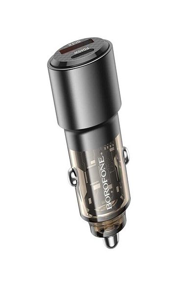 Borofone BZ20A Smart QC3.0 + PD65W Dual-Port Fast Car Charger (Transparent Black)