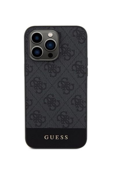 Guess iPhone 15 Pro Max Black Leather Case - Stylish French Design, Shockproof with Original Guess Logo.