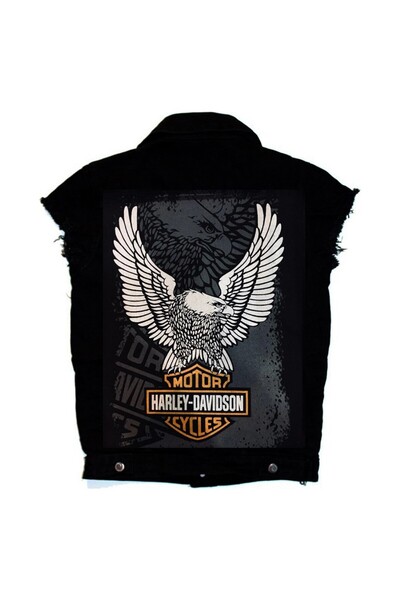 Romee Design Eagle Motorcu Siyah Kot Yelek