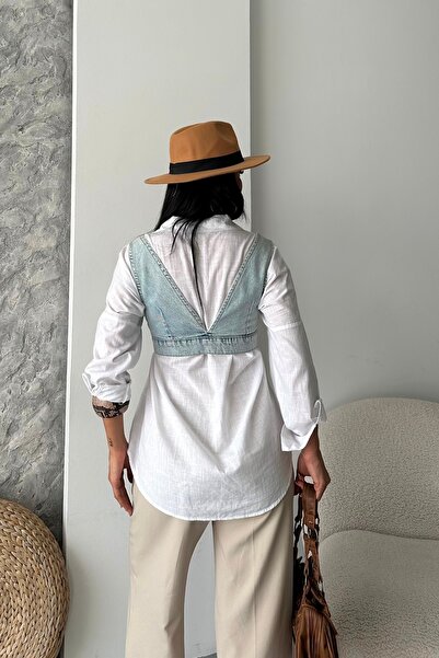 DESTEMODA Жіночий джинсовий бюстгальтер, короткий, з ґудзиками, блакитний 4513