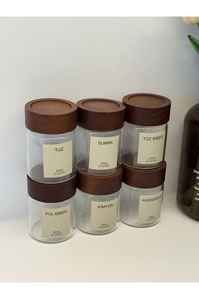 BUCOLIC Rustic Acacia 6-Piece Glass Spice Rack / Jar Set