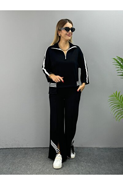 Modayakamoz    Women's Polo Neck Slit Ribbed Double Suit