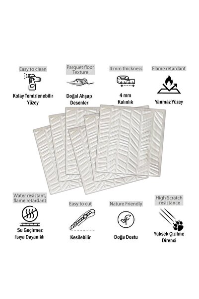 TİNK 3 Boyutlu Duvar Paneli Kabartmalı Kılçık Desen Pvc 41x41 cm/ 6 Adet /1 m² Beyaz Huş