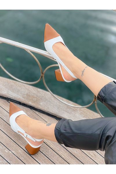 BERFONA Di̇bba White Taba 5 cm Heel Sandals