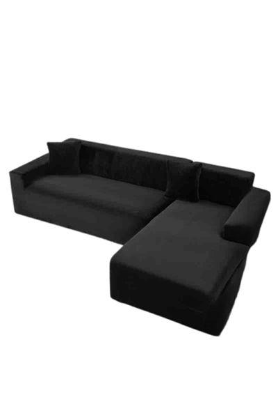 OEM Husă elastică pentru canapea de colț, Jojo Home, catifea, culoare uni, L/M, negru