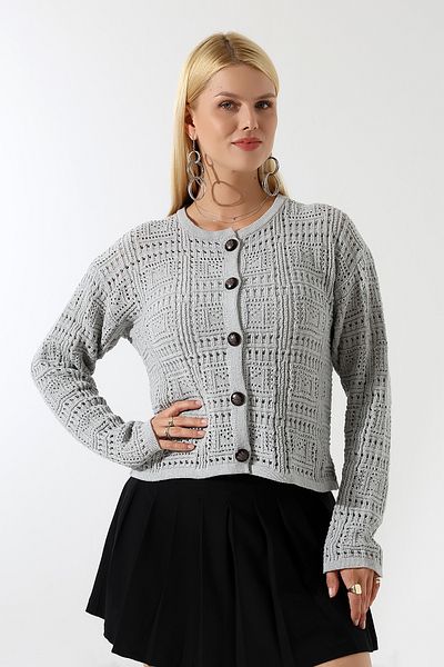 Devinka Women's Buttoned Box Patterned Knitwear Cardigan