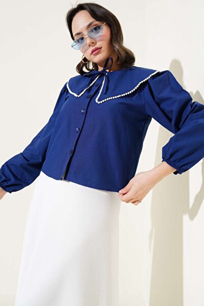 MODA TAY İNCİ DETAYLI CROP GÖMLEK