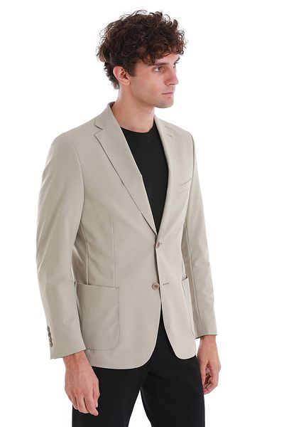 Hatemoğlu Beige Slim Fit Striped Mono Collar Casual Jacket