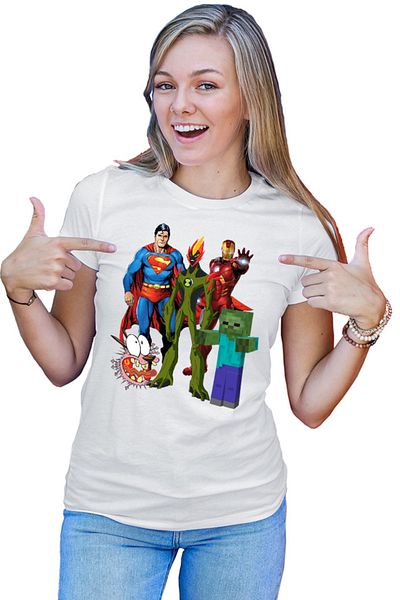 OEM Tricou Femei Superman Minecraft Zombie Courage Ironman Ben10