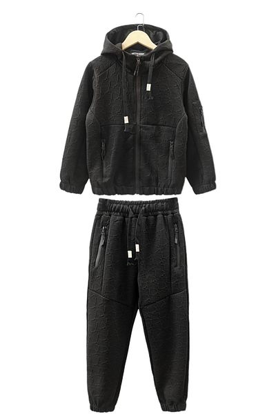 SETTY KOOP Men's 3D Textured Tracksuit Set – Zip-Up Hoodie and Joggers with Drawstring Waist