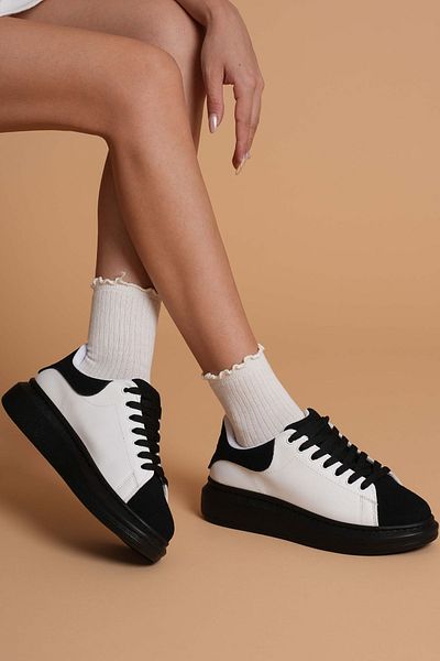 JOSEPHWORLD Lt109 White Black Suede Black Sole Women's Sneaker