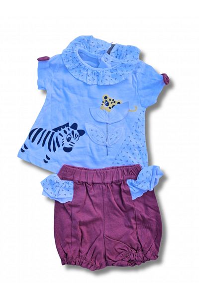 Jolly Joy Compleu bluzita cu maneca scurta si pantalon scurt zebra bumbac