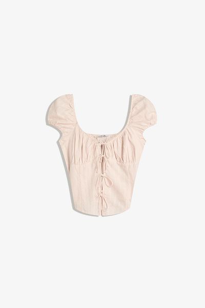 Bershka Textured short sleeve blouse with ties