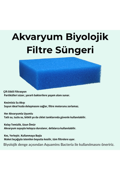 OceanMineralis Mavi Akvaryum Biyolojik Filtre Süngeri Orta Gözenekli – Tatlı & Tuzlu Su Uyumlu – 20x18x5 cm