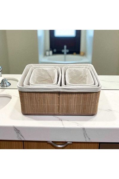 intoku Ivory 5-Pece Bamboo Basket / Σετ καλαθιών από μπαμπού πολλαπλών χρήσεων
