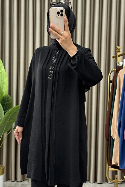 Generic Brand City Suit Elastic Waist Trousers Stone Detailed Aerobin Tunic Bottom Top Double Hijab Suit