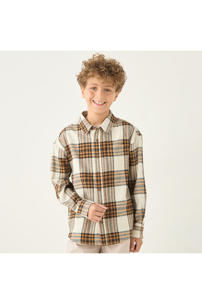 Juniors قميص منقوش بأكمام طويلة