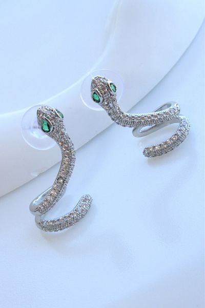 Leo'Stone Emerald Zircon Stone Snake Design Women's Dangle Steel Earrings