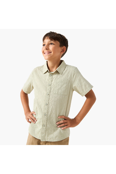 Juniors قميص مطرز بياقة وأكمام قصيرة