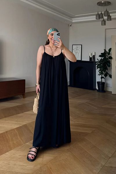 Tuba Butik Flowy Midi Dress with Adjustable Straps
