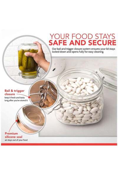 Arabest Set of 5 Airtight Glass Kitchen Jars with Lids For Food Storage Organising 500 750 1000 1500 2000ml