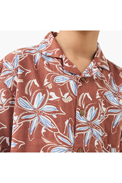 ELIGO Floral Print Shirt with Short Sleeves