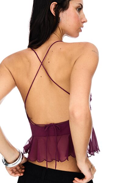 Bershka İşlemeli crop askılı üst