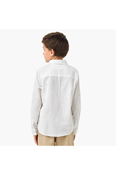 Juniors Solid Shirt with Long Sleeves and Chest Pocket