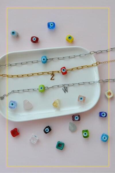 Sacce Scarves&Accessories Colorful Evil Eye Beaded Letter Steel Anklet