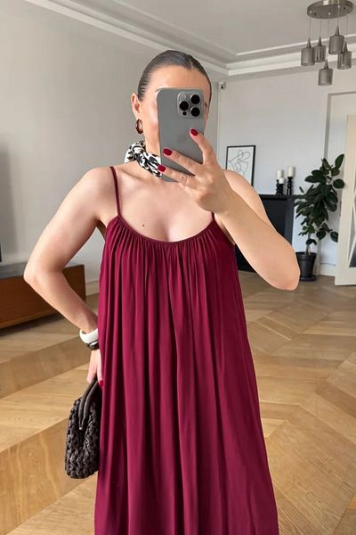 Tuba Butik Flowy Midi Dress with Adjustable Straps