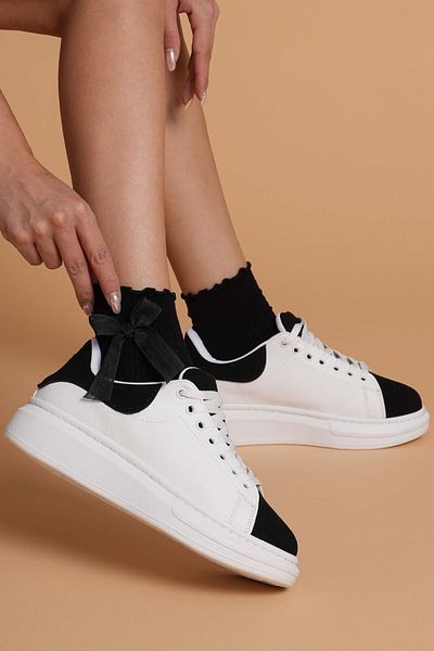 JOSEPHWORLD Lt109 White Black Suede Women's Sneaker
