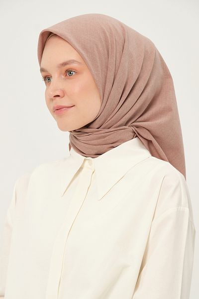 Madame Polo Poly Coton Square Scarf Milky Coffee Cotton Breathable Fabric
