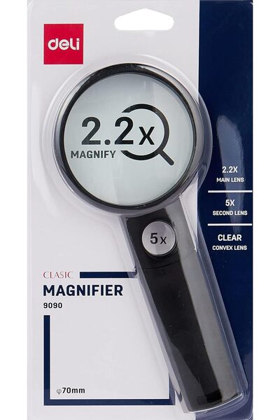 Deli Magnifier Glass 70 mm Diameter, Black
