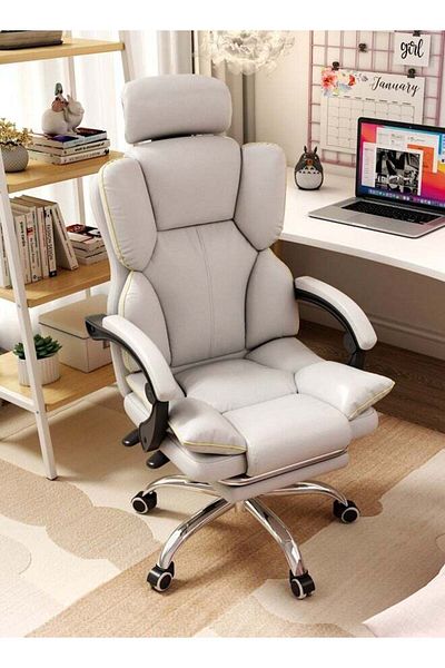 COOYA Computer Chair, Ergonomic, With Footrest, 65x65x130cm, White，Suitable For Home Office