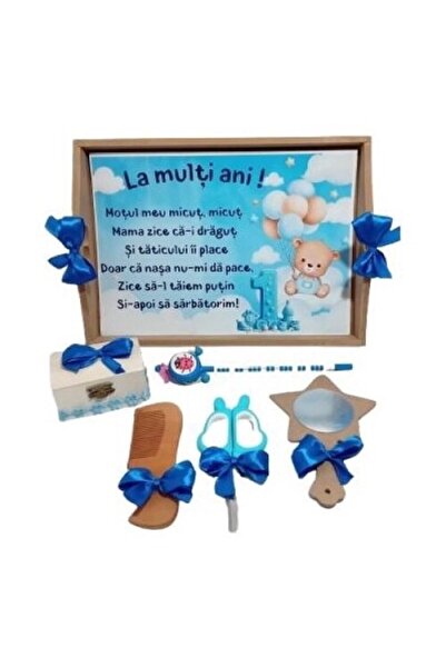 OEM Set tava mot/turta 6 piese, personalizat ursulet baloane baieti