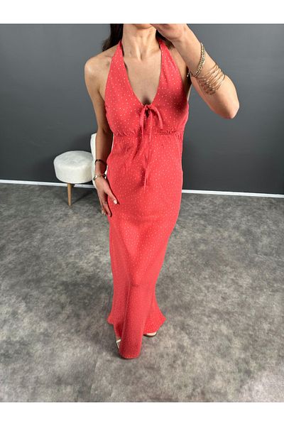 My Blog Pomegranate Flower Polka Dot Halter Dress - 24Y3130