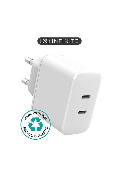 Inna marka eSTUFF INFINITE Ładowarka USB-C EU PD 35W Dynamic. 2 x USB-C. Biała. 98% z recyklingu.