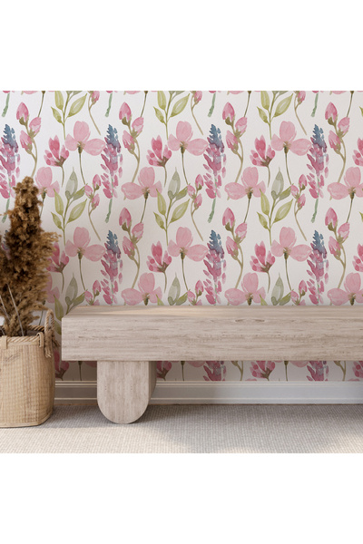 Carmen Pembe Çiçekli Kendinden Yapışkanlı Duvar Kağıdı