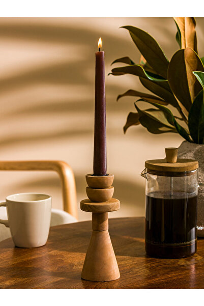 LC Waikiki LCW WAİKİKİ HOME 2 Lİ Kahverengi Ahşap Şamdan Mumluk 18 cm