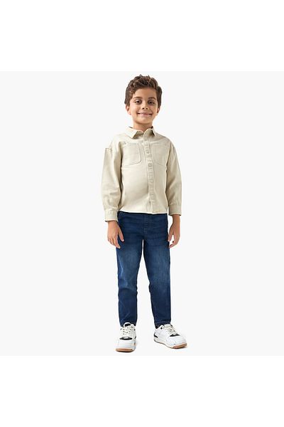 Juniors Solid Long Sleeves Collared Shirt with Pockets