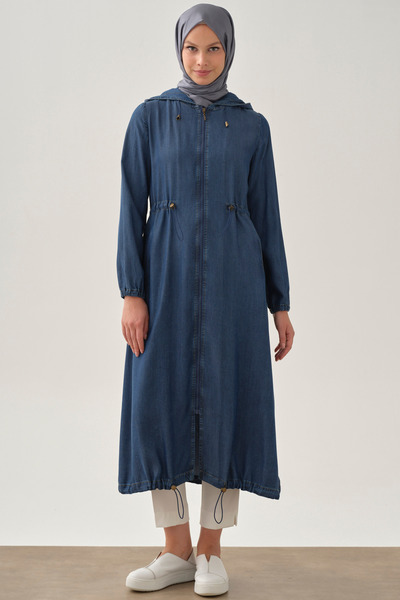 Tuğba Kapüşonlu Lastik Detaylı Giy-Çık - İndigo