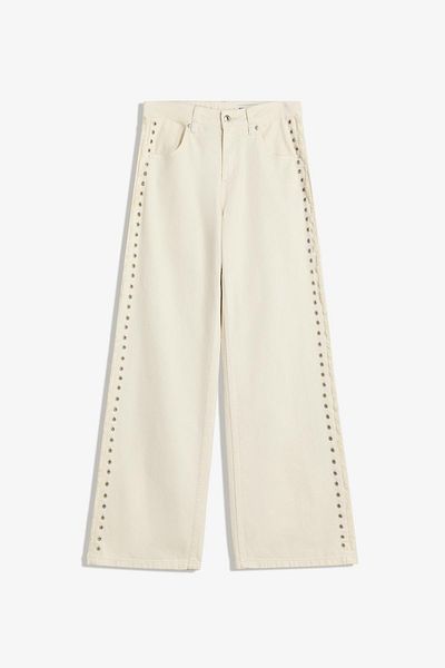 Bershka Frayed straight-leg trousers with eyelets